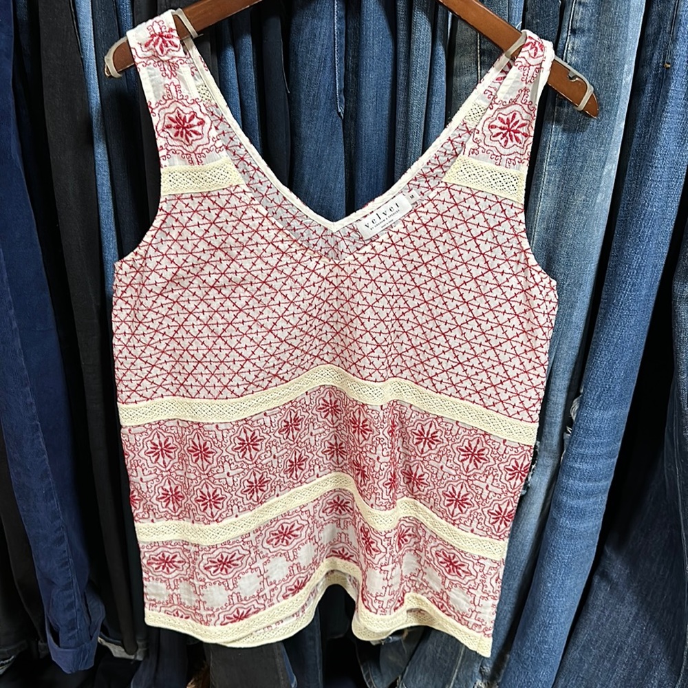 Embroidered velvet tank